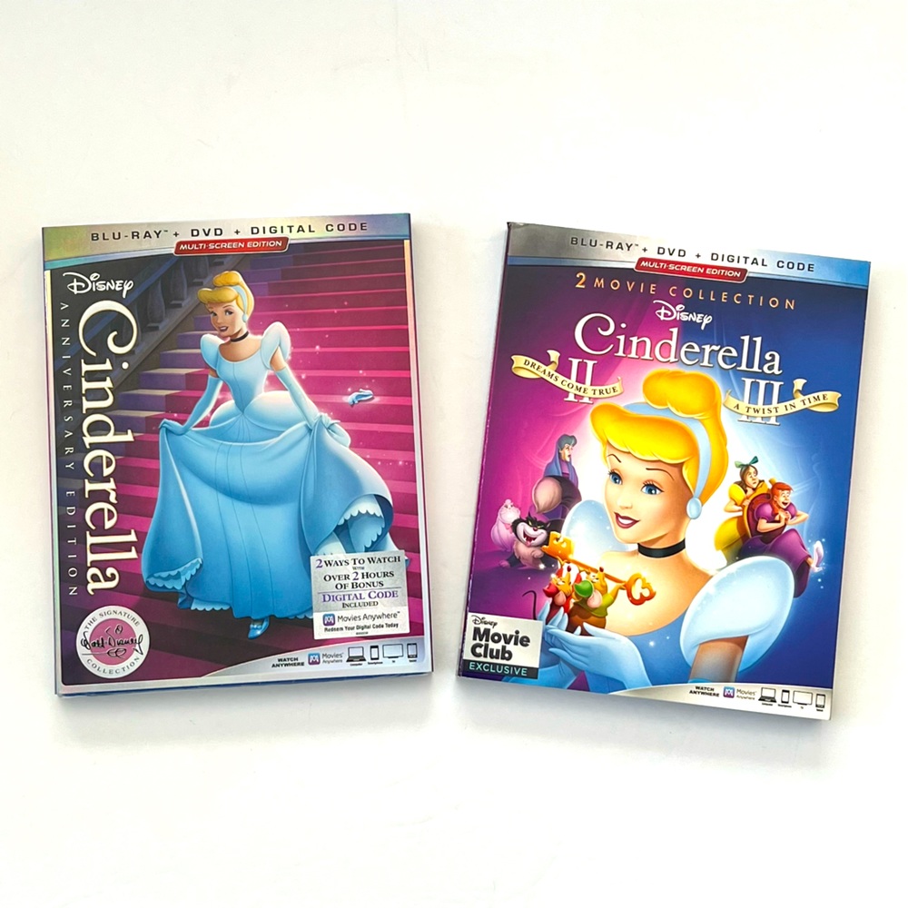 Disney Cinderella 1, 2 & 3 Blu-Ray + DVD + Digital Code Bundle of Two NEW